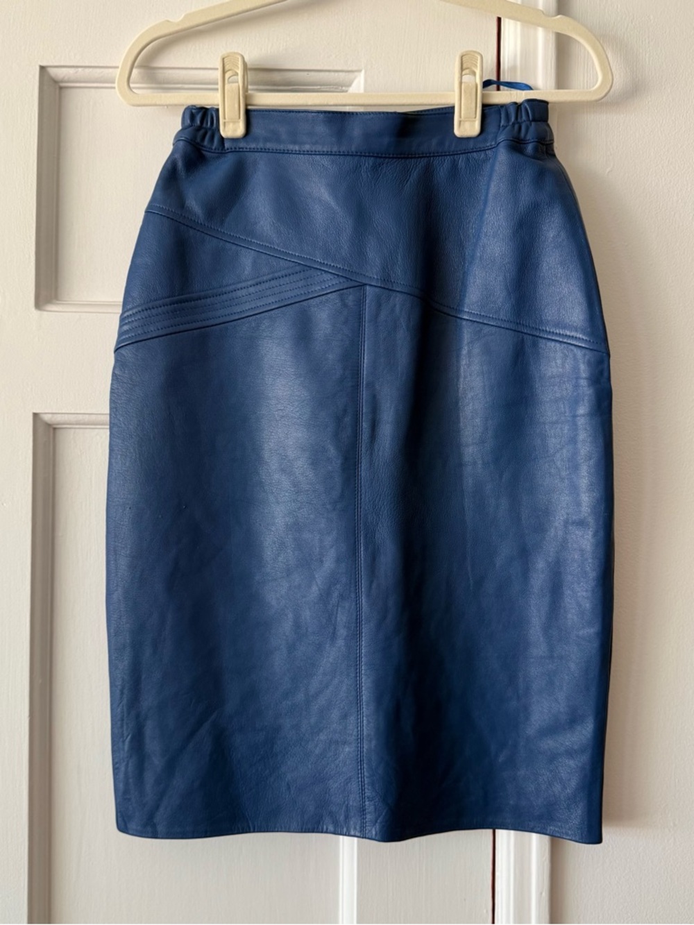 Suzelle Blue Leather Pencil Skirt